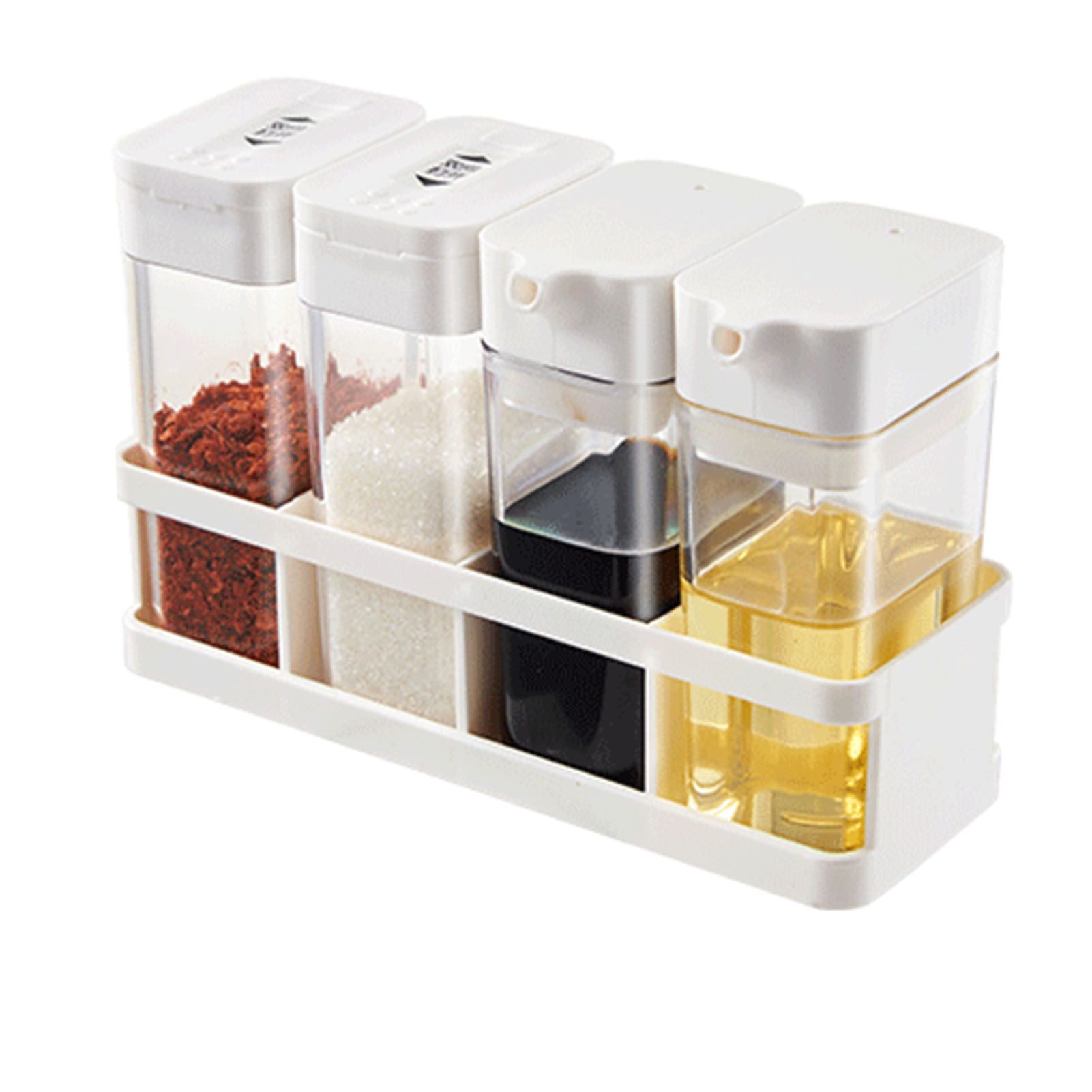 4 Grid Seasoning Box Kitchen Condiment Container 2 Spice Bottles 2 Oil Jars view 3