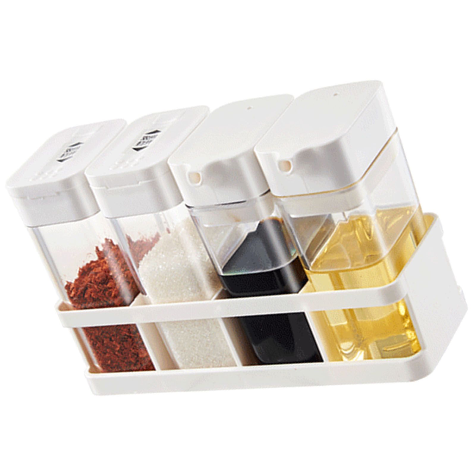 4 Grid Seasoning Box Kitchen Condiment Container 2 Spice Bottles 2 Oil Jars view 4