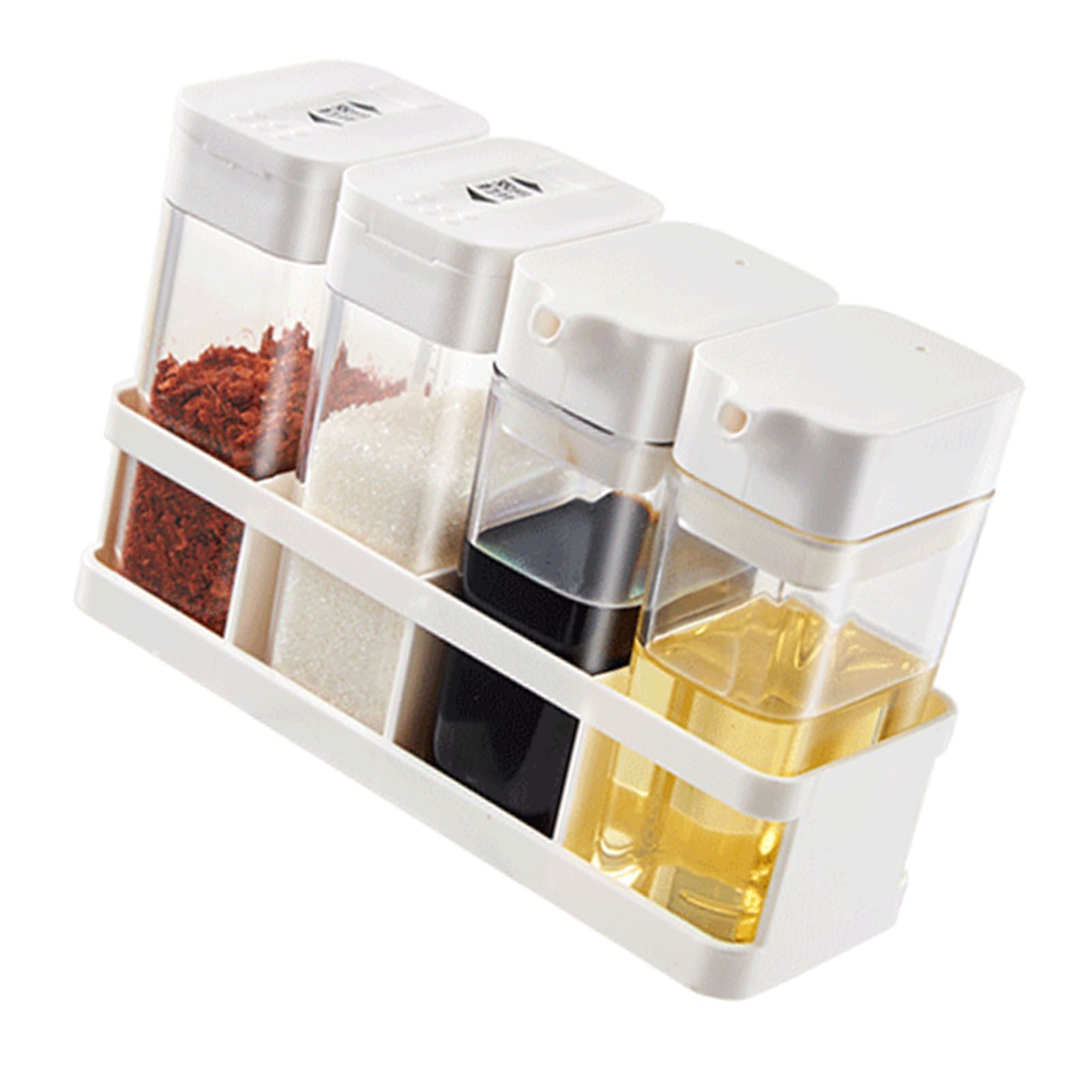 4 Grid Seasoning Box Kitchen Condiment Container 2 Spice Bottles 2 Oil Jars view 6