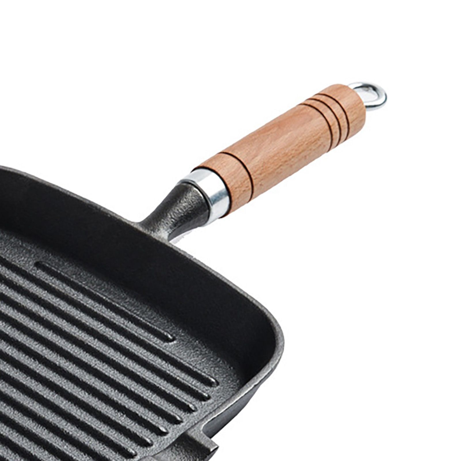 Steak Grill Pan with Wooden Handle 8.7in Thickened Bottom Even Heating view 2