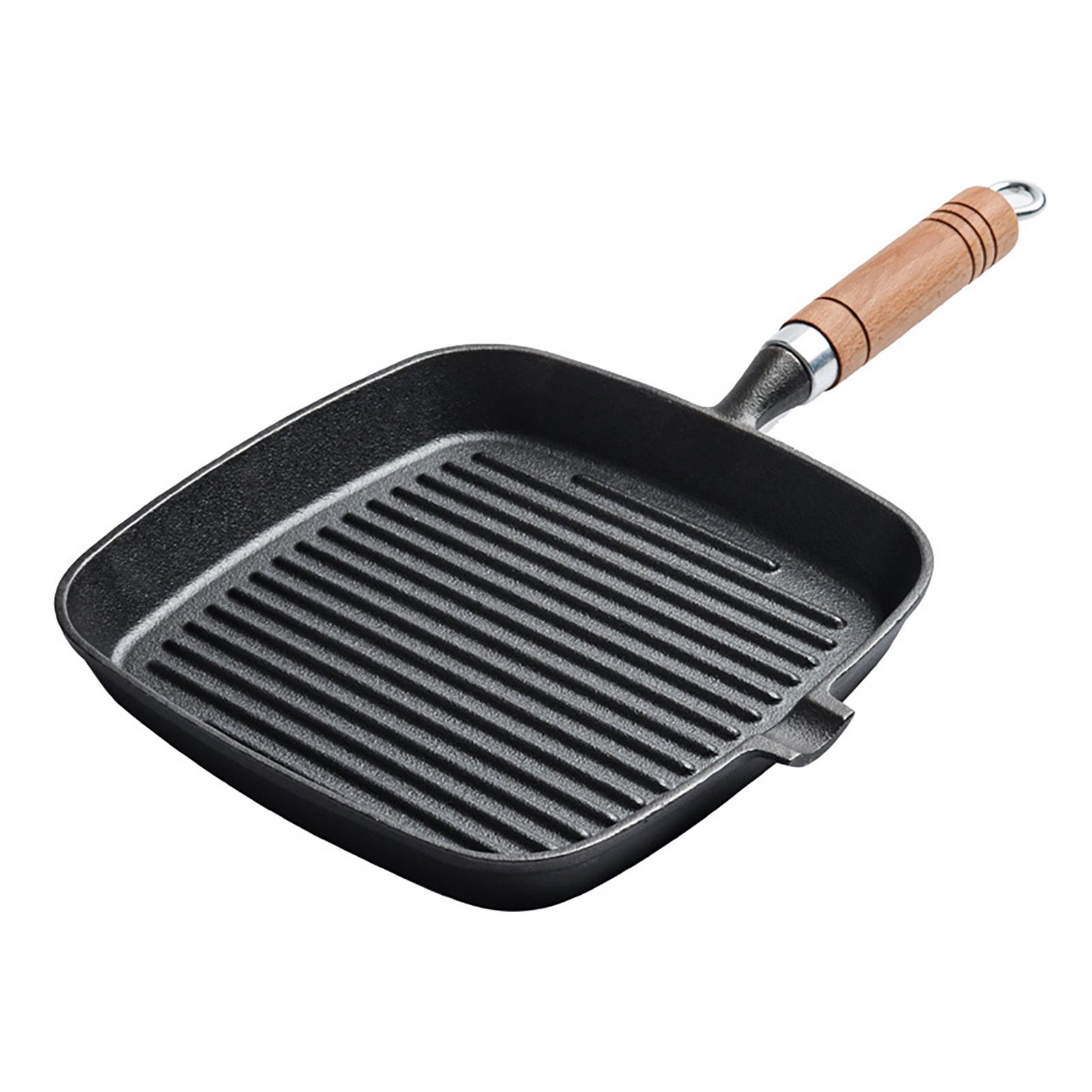 Steak Grill Pan with Wooden Handle 8.7in Thickened Bottom Even Heating view 3