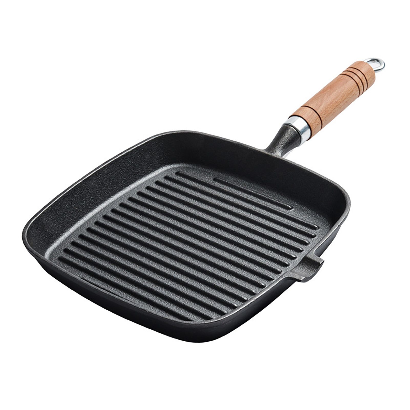 Steak Grill Pan with Wooden Handle 8.7in Thickened Bottom Even Heating view 4