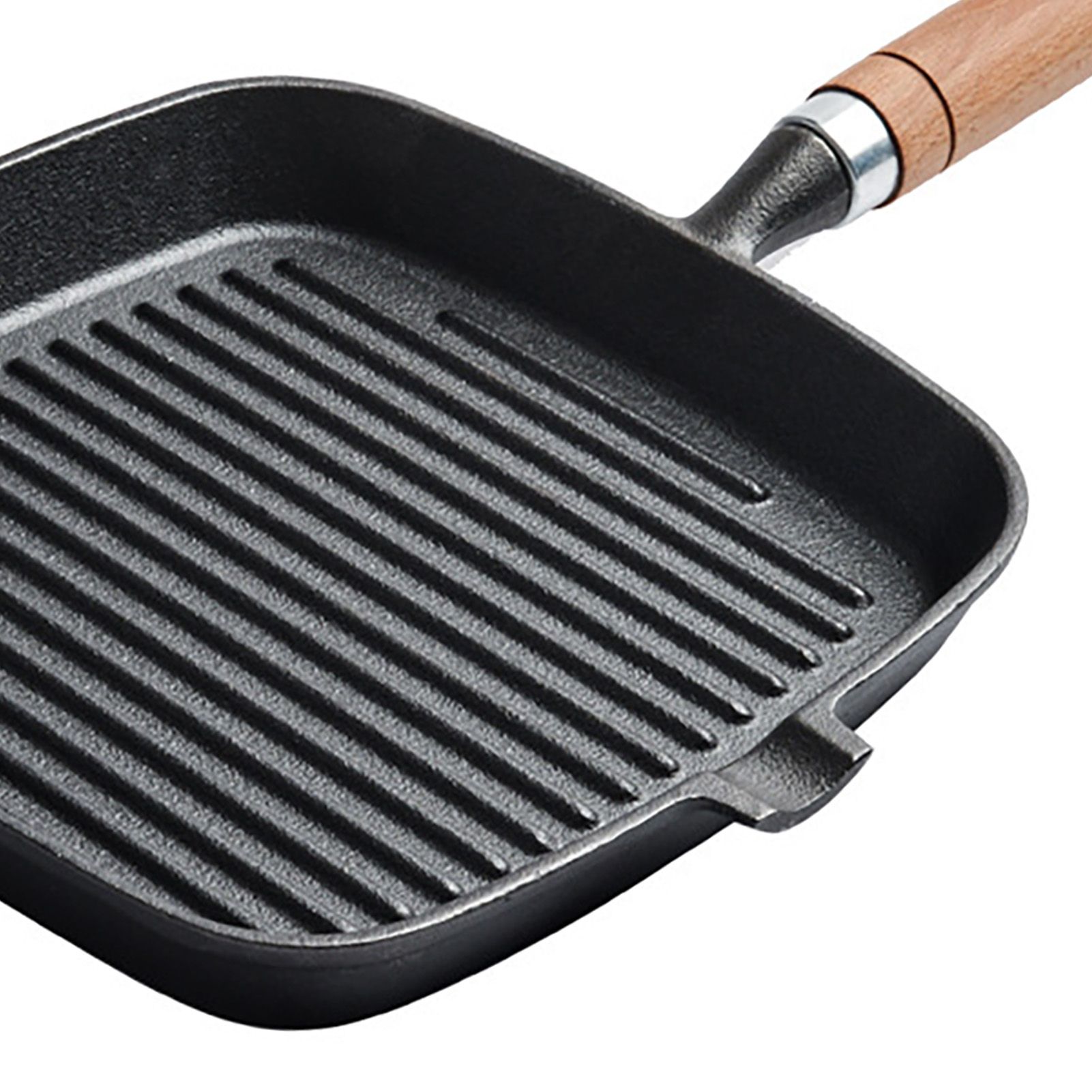 Steak Grill Pan with Wooden Handle 8.7in Thickened Bottom Even Heating view 5