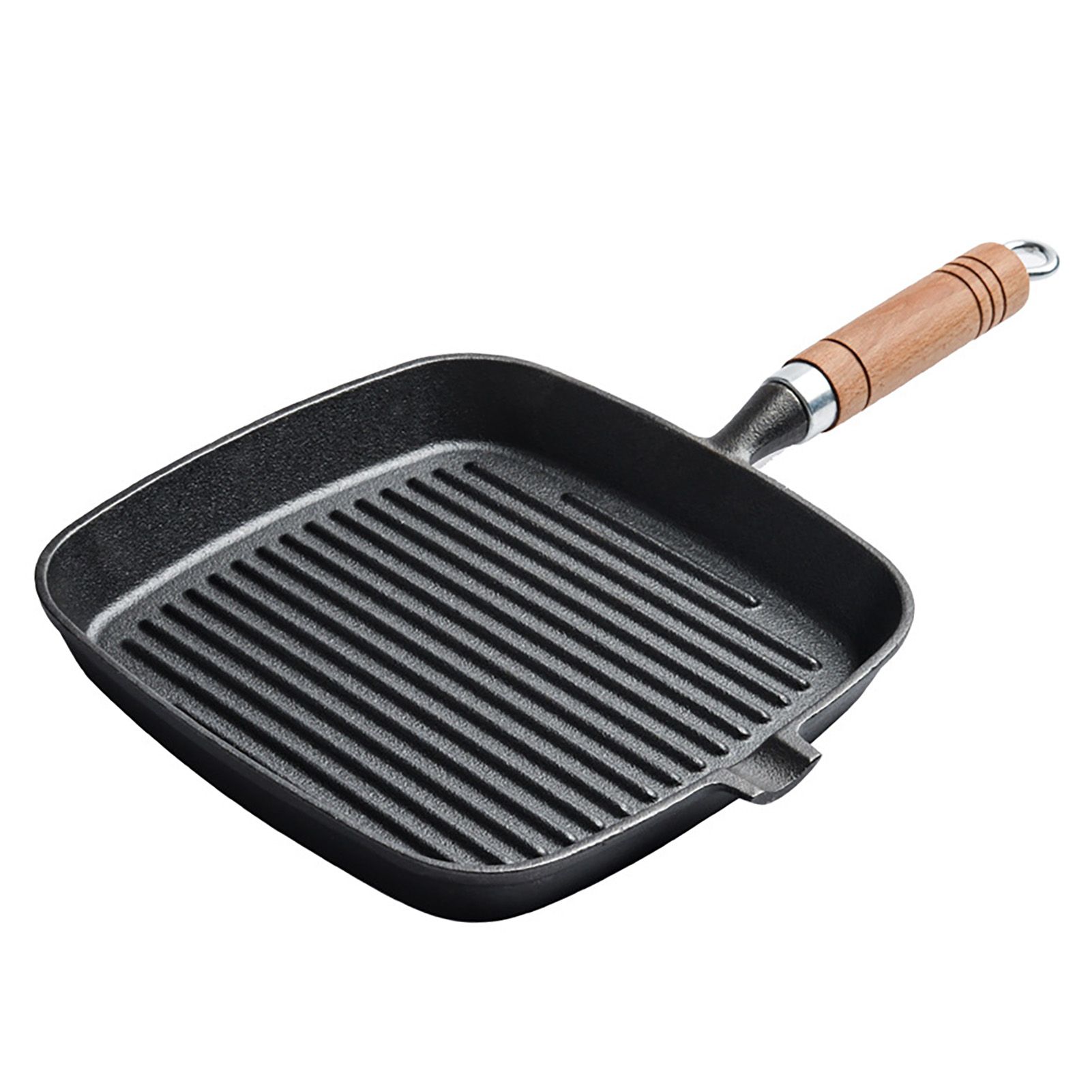 Steak Grill Pan with Wooden Handle 8.7in Thickened Bottom Even Heating view 6
