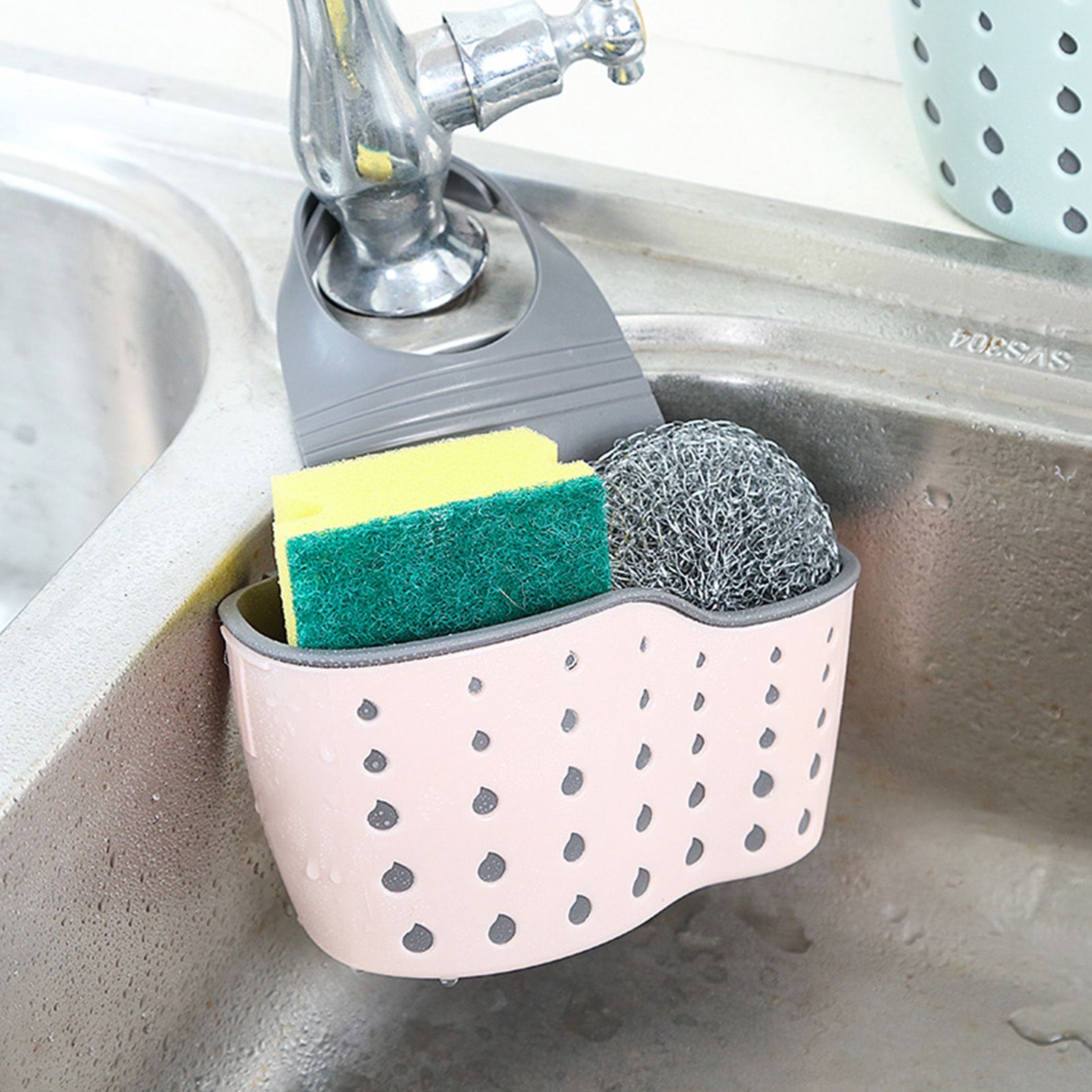 Kitchen Faucet Hanging Bag Sink Drainage Storage Hanging Basket Wall Storage view 8
