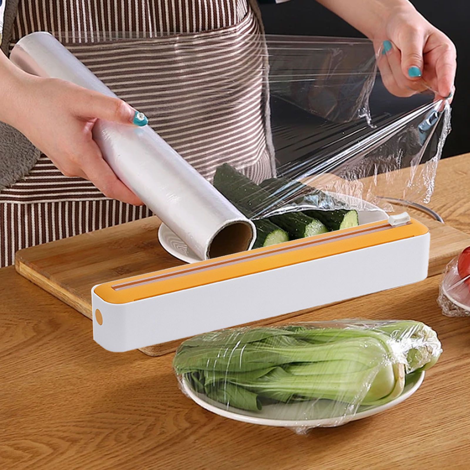 Plastic Wrap Dispenser with Slide Cutter PP Refillable Food Wrap Cling Film view 8