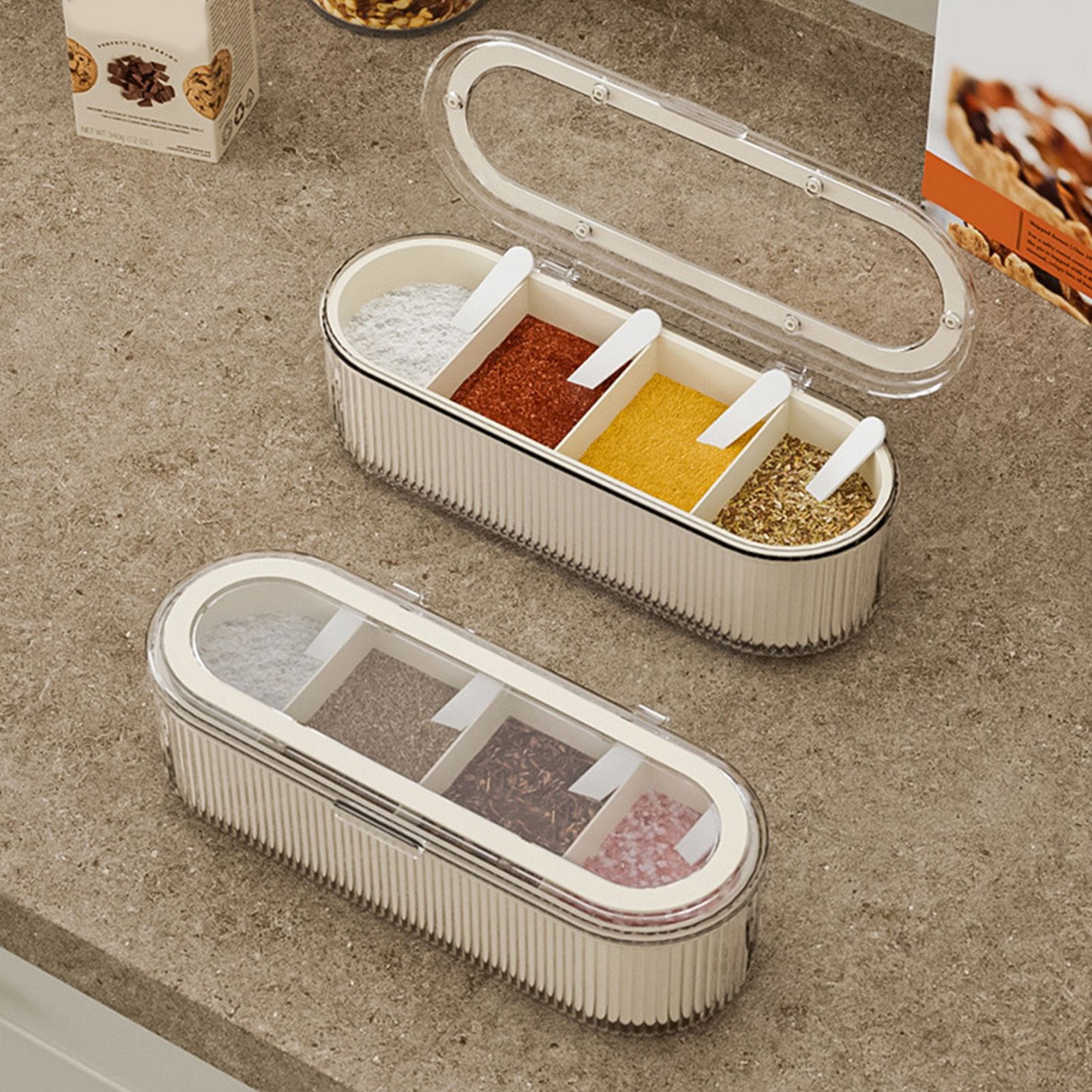 4 Grids Kitchen Seasoning Box with Lid Household Spice Box Sealed Sugar Salt view 5