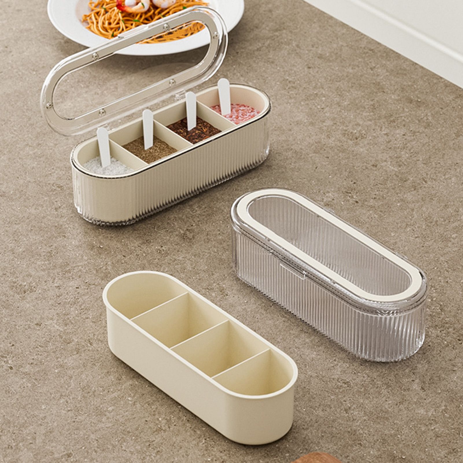 4 Grids Kitchen Seasoning Box with Lid Household Spice Box Sealed Sugar Salt view 6