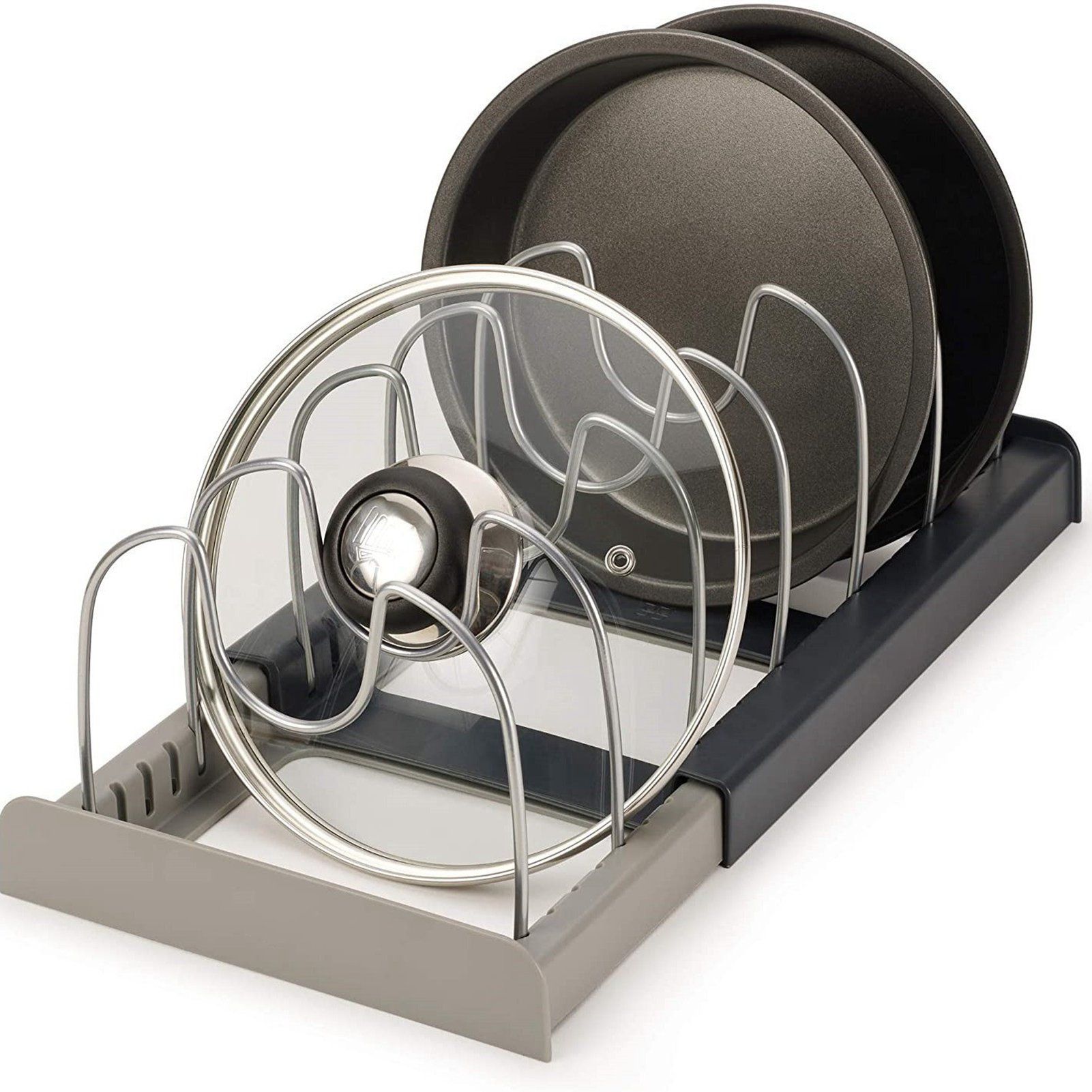 Expandable Pot Lid Organizer Rack PP Stainless Steel Pot Lid Holder Cutting view 3