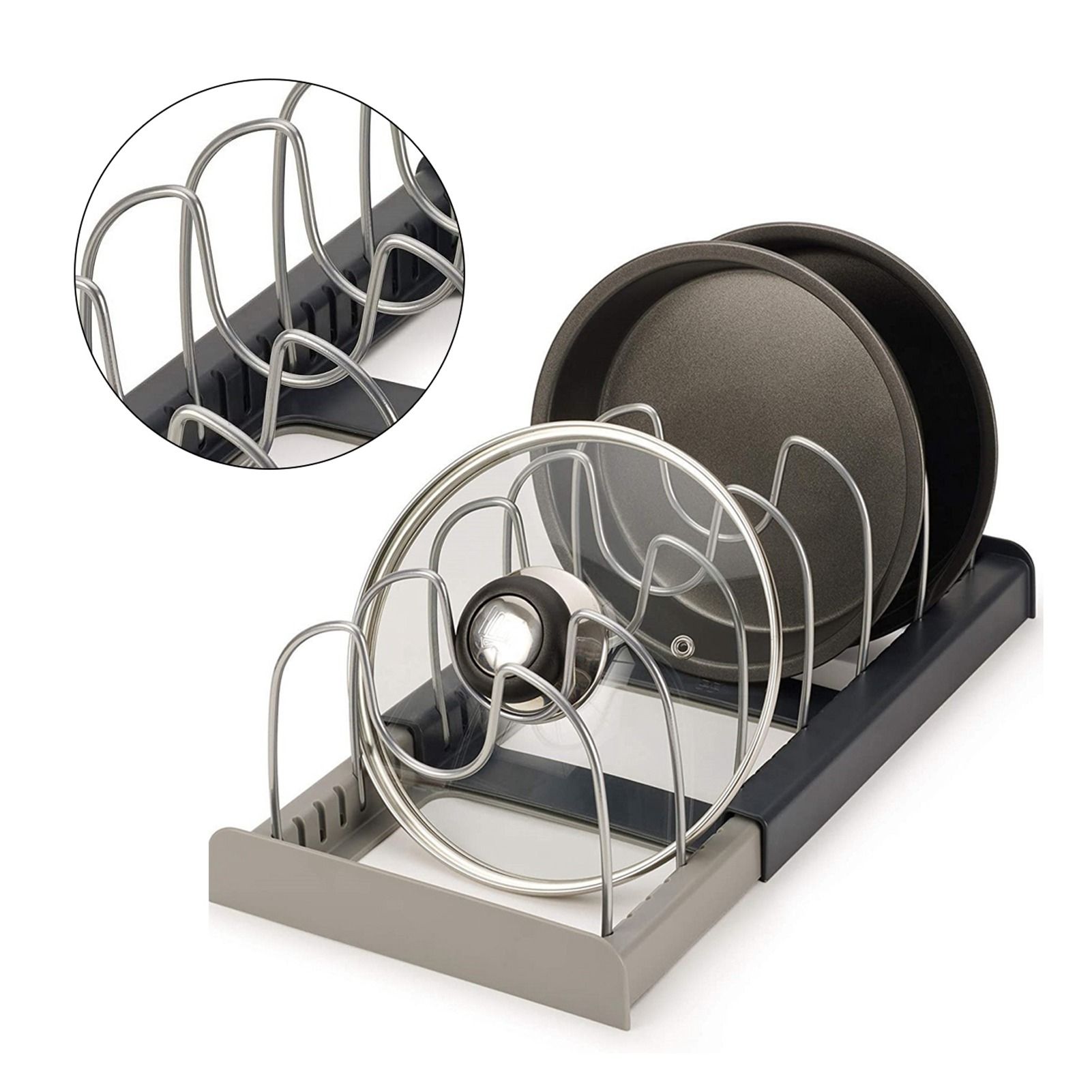 Expandable Pot Lid Organizer Rack PP Stainless Steel Pot Lid Holder Cutting view 4