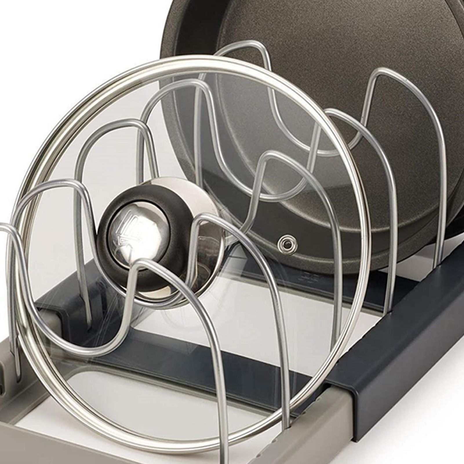 Expandable Pot Lid Organizer Rack PP Stainless Steel Pot Lid Holder Cutting view 5