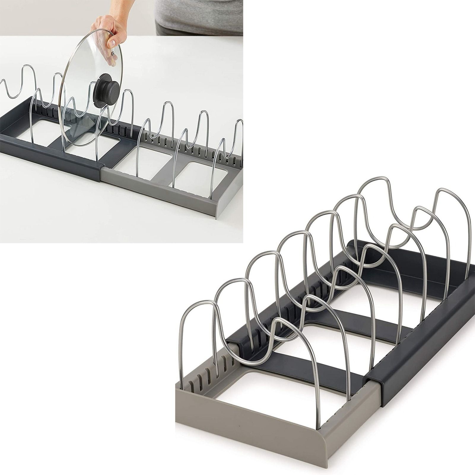 Expandable Pot Lid Organizer Rack PP Stainless Steel Pot Lid Holder Cutting view 6