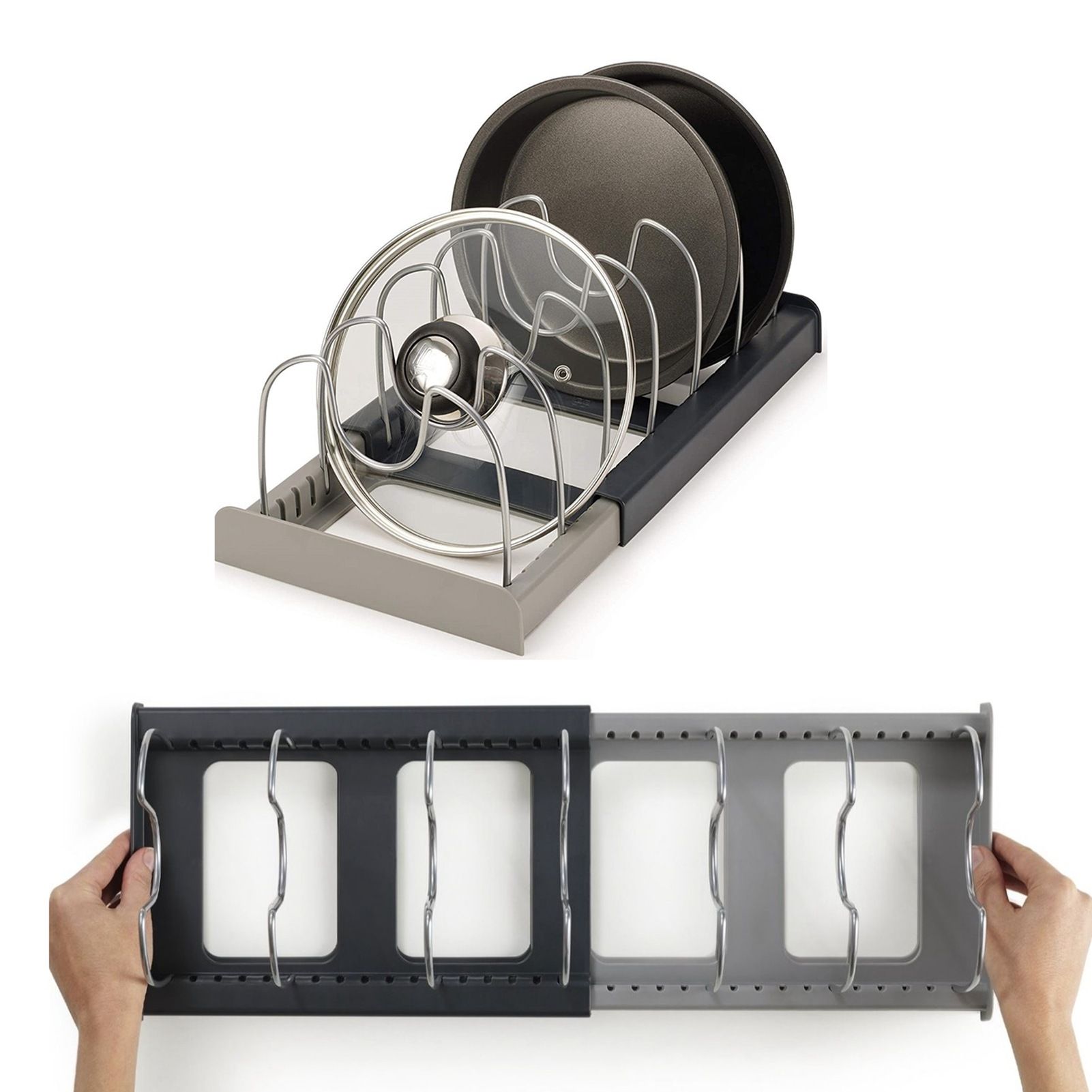 Expandable Pot Lid Organizer Rack PP Stainless Steel Pot Lid Holder Cutting view 9