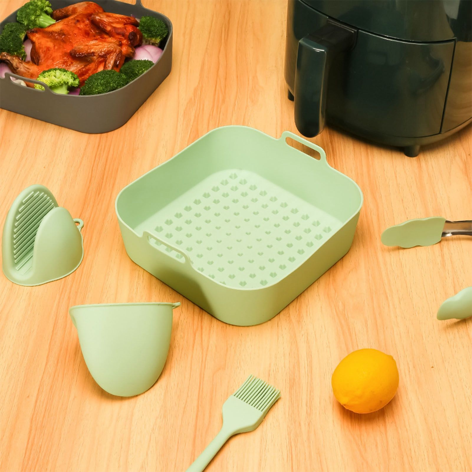 Reusable Fryer Silicone Liners 7.9in Square Fryer Silicone Basket Bowl with view 8