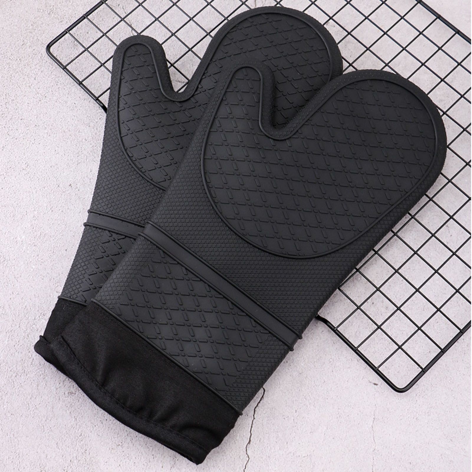 Heat Resistant Gloves Thickened Silicone Cotton Lining Insulated Oven Mitts view 8