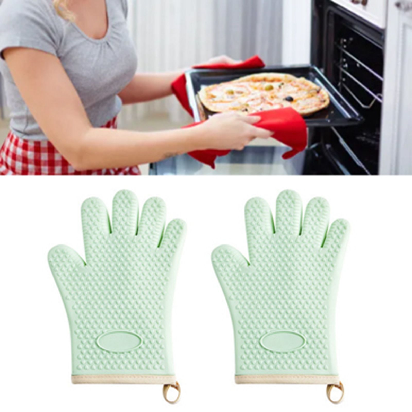 Silicone Oven Microwave Gloves Anti Slip Heat Resistant BBQ Gloves with view 9
