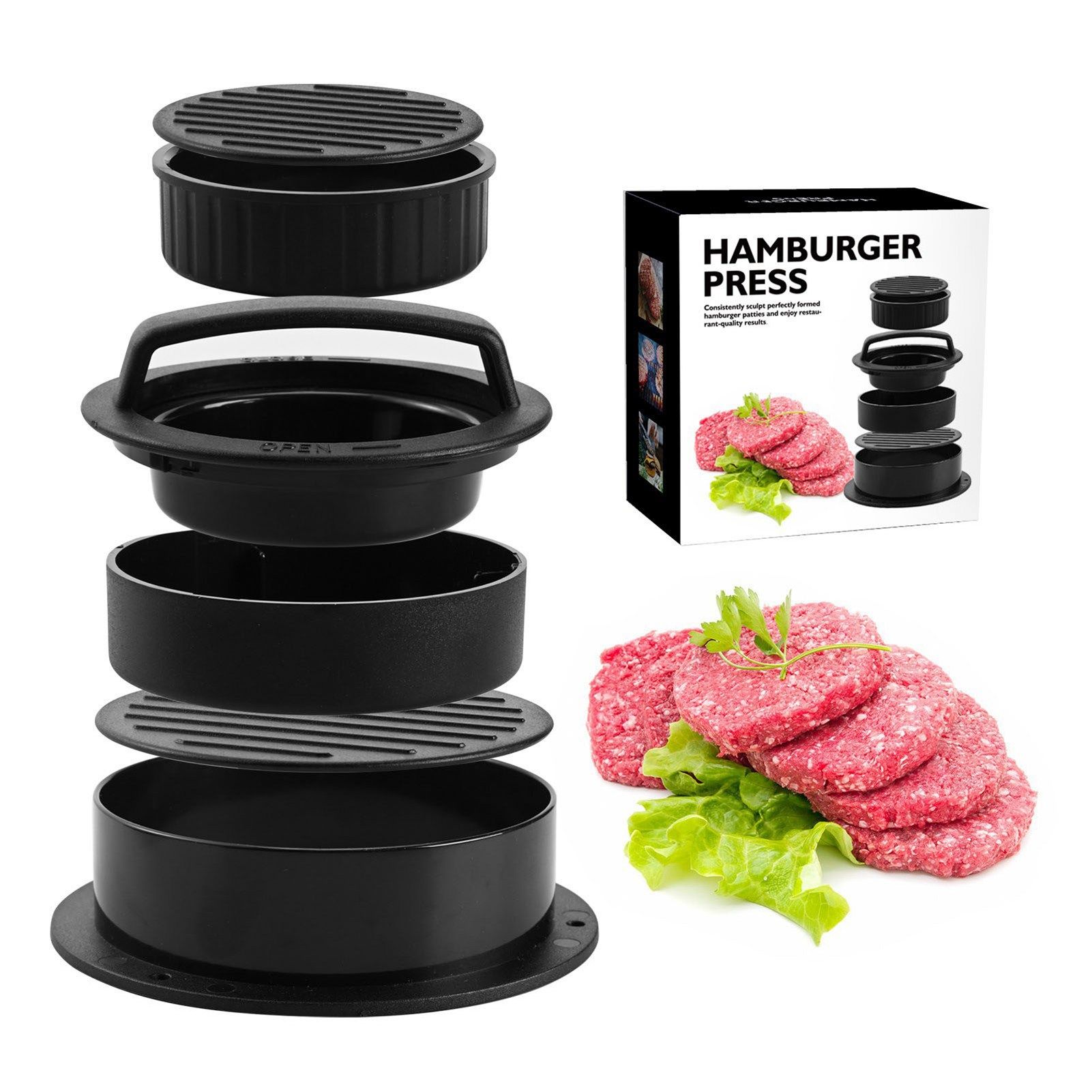 3 in 1 Hamburger Press Easy Release Non Stick Stuffed Burger Press Round view 2