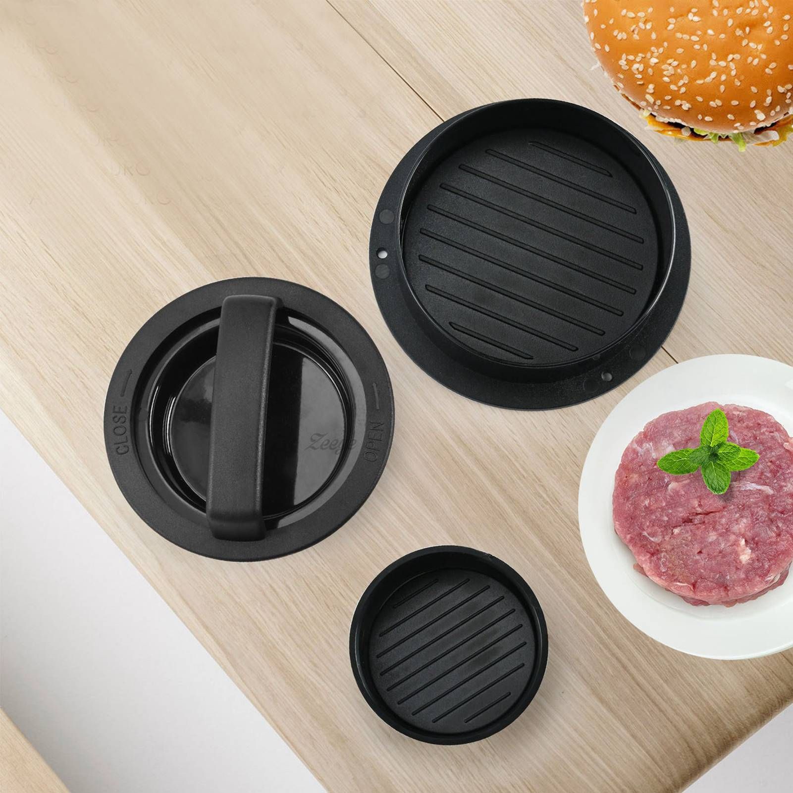 3 in 1 Hamburger Press Easy Release Non Stick Stuffed Burger Press Round view 8