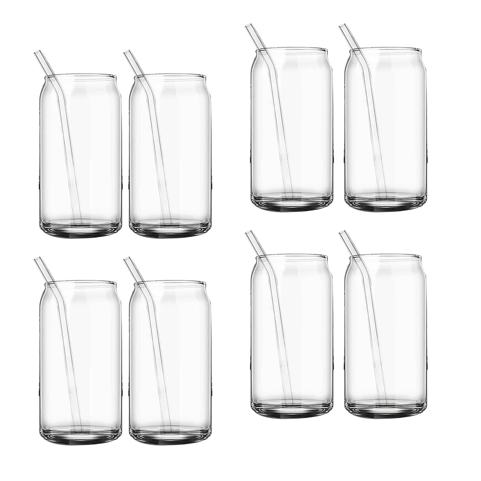 Drinking Glass Cups Set Reusable Straw Can Shaped Transparent Glass Coffee