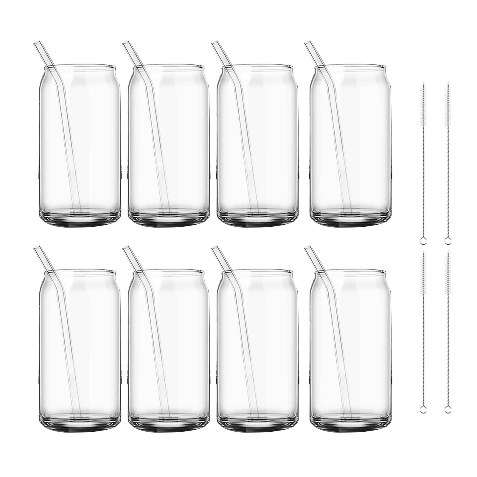 Drinking Glass Cups Set Reusable Straw Can Shaped Transparent Glass Coffee view 3