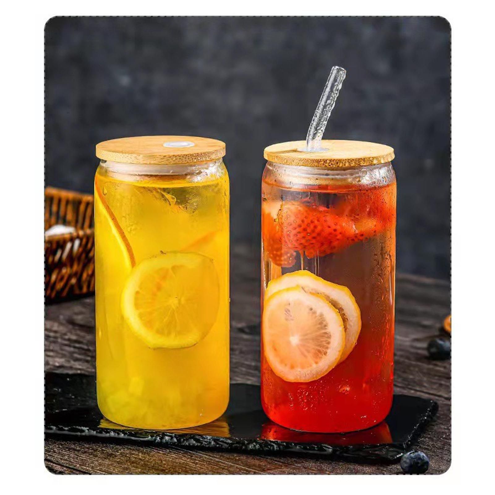 Drinking Glass Cups Set Reusable Straw Can Shaped Transparent Glass Coffee view 9