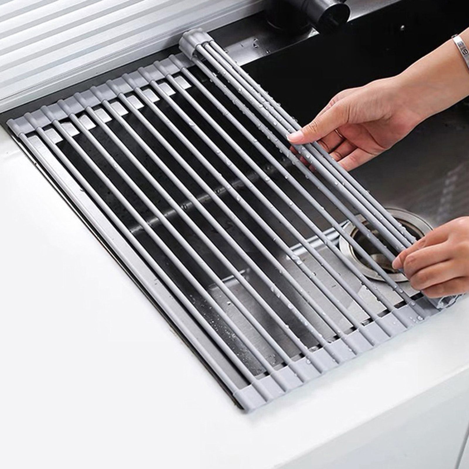 Roll Up Dish Drying Rack Heat Resistant Strong Load Bearing Silicone Foldable view 7
