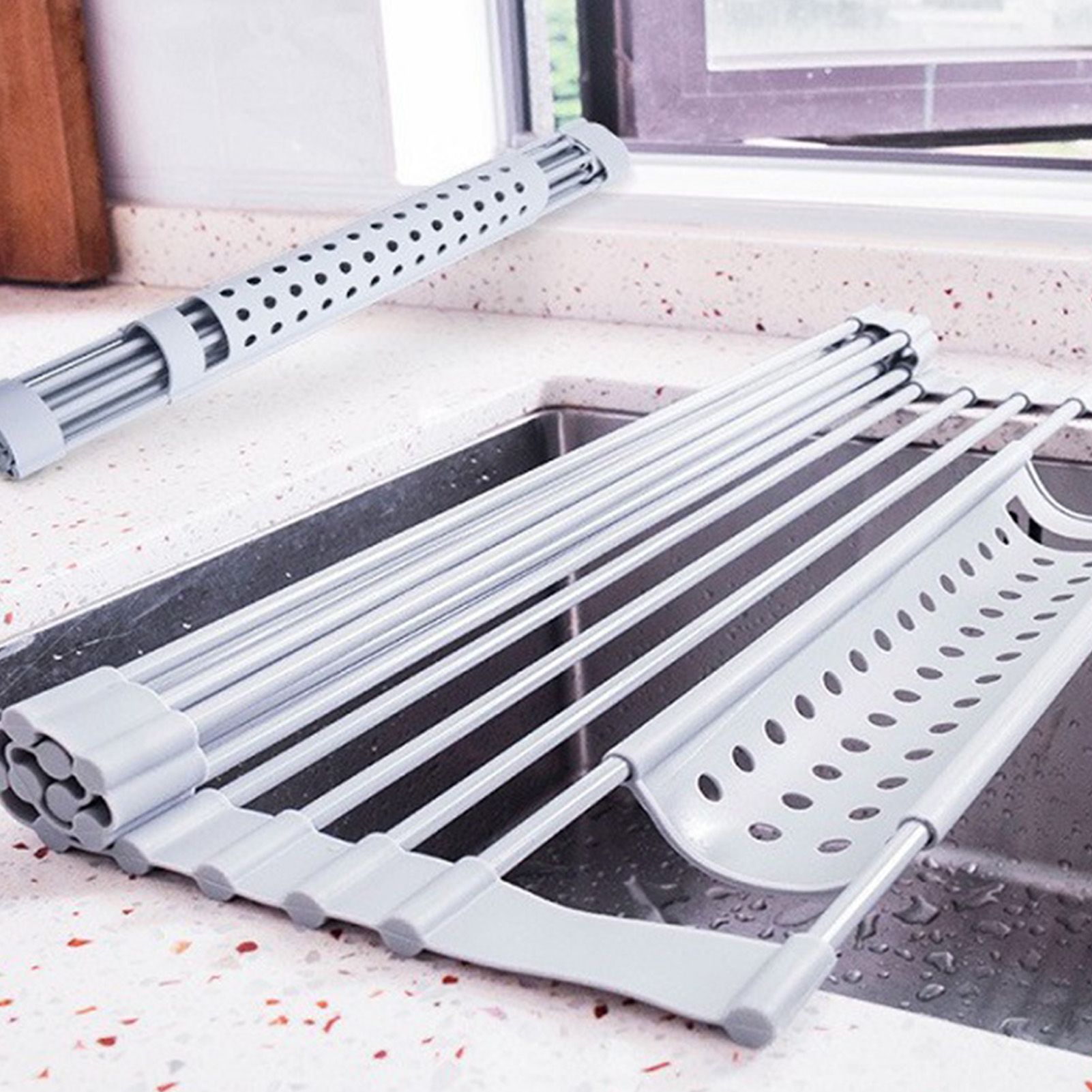 Roll Up Dish Drying Rack Heat Resistant Strong Load Bearing Silicone Foldable view 8