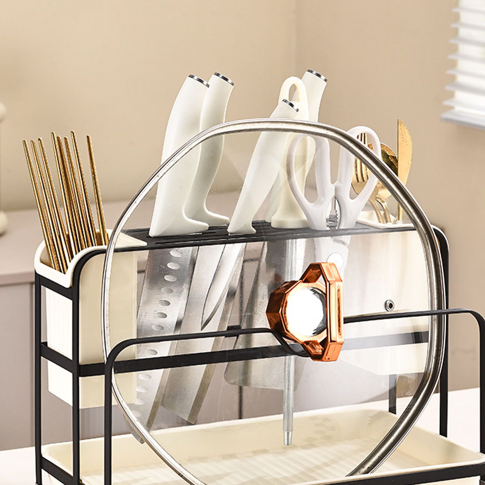 Chopsticks Draining Rack Multifunctional Carbon Steel and PP Kitchen Counter view 8