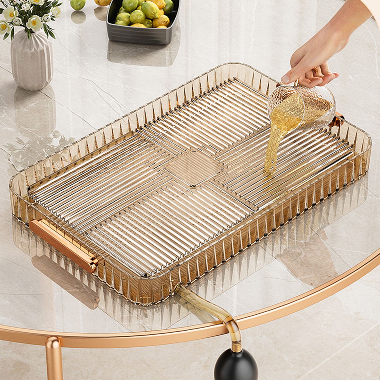 Drainage Tea Tray Plastic Multipurpose Large Capacity Transparent Tea Serving view 8