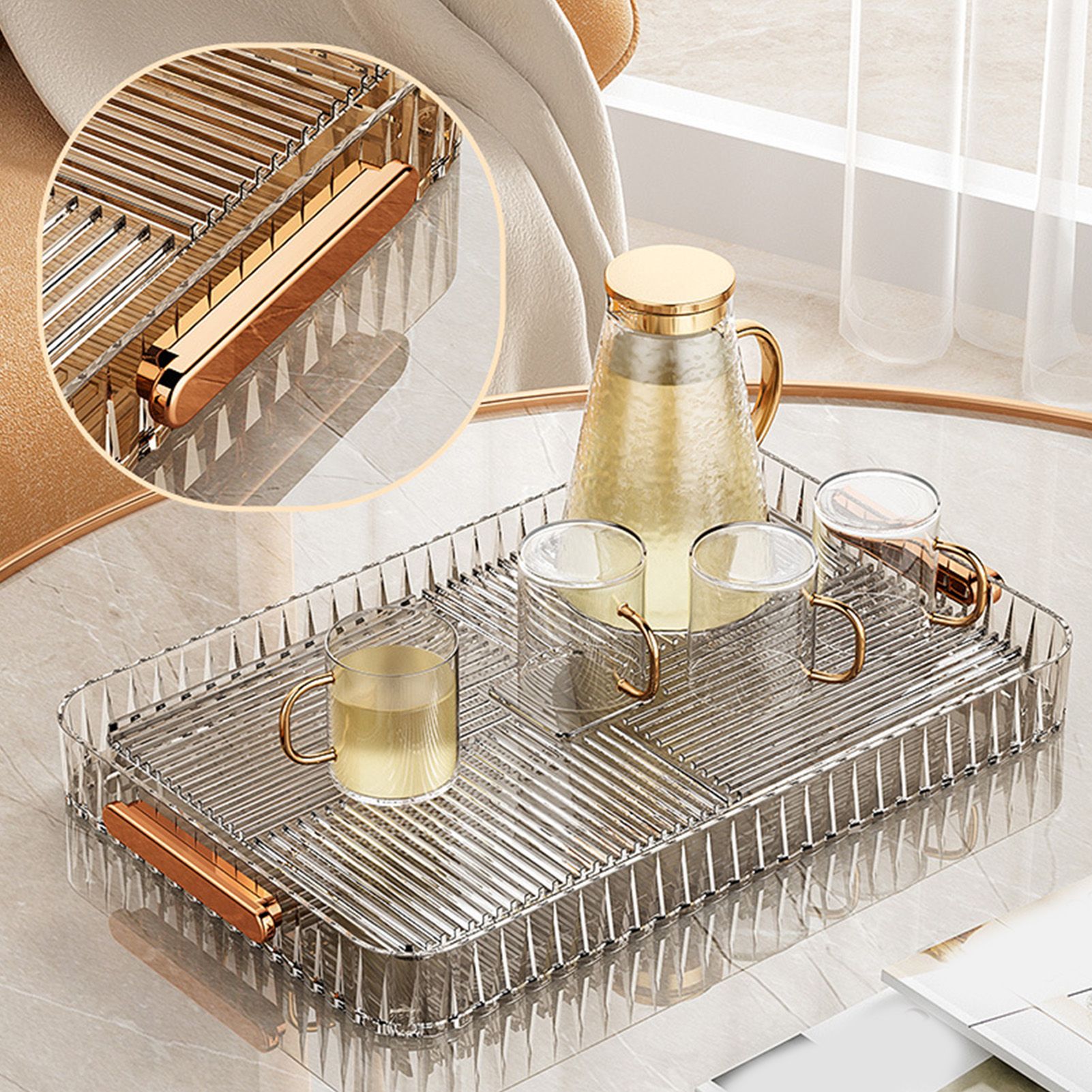 Drainage Tea Tray Plastic Multipurpose Large Capacity Transparent Tea Serving view 8