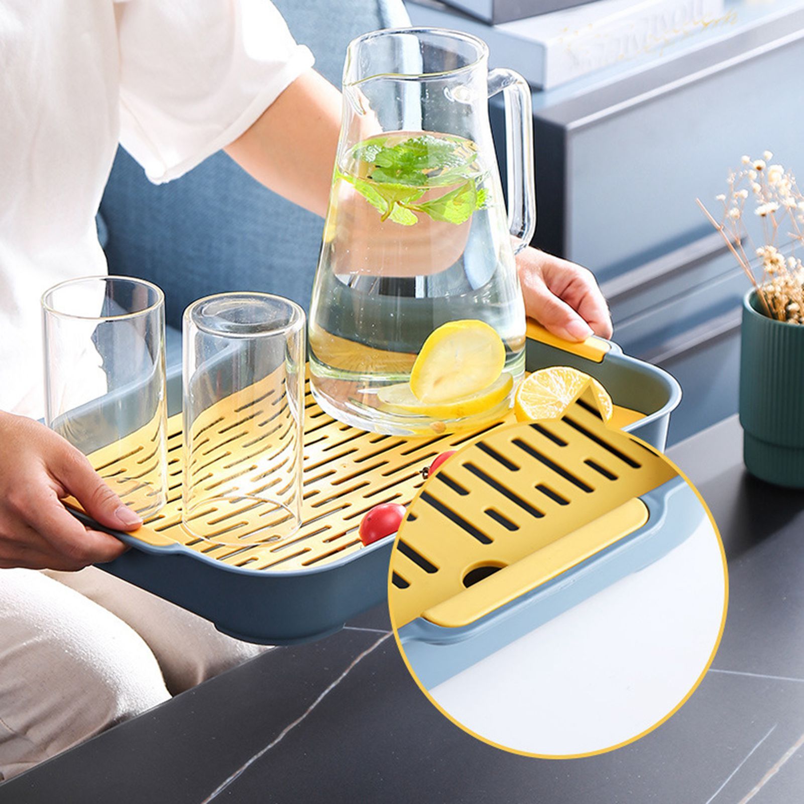 Double Layer Drain Tray Dish Drainer Drying Rack Plastic Tea Tray for Cup Bowl view 8
