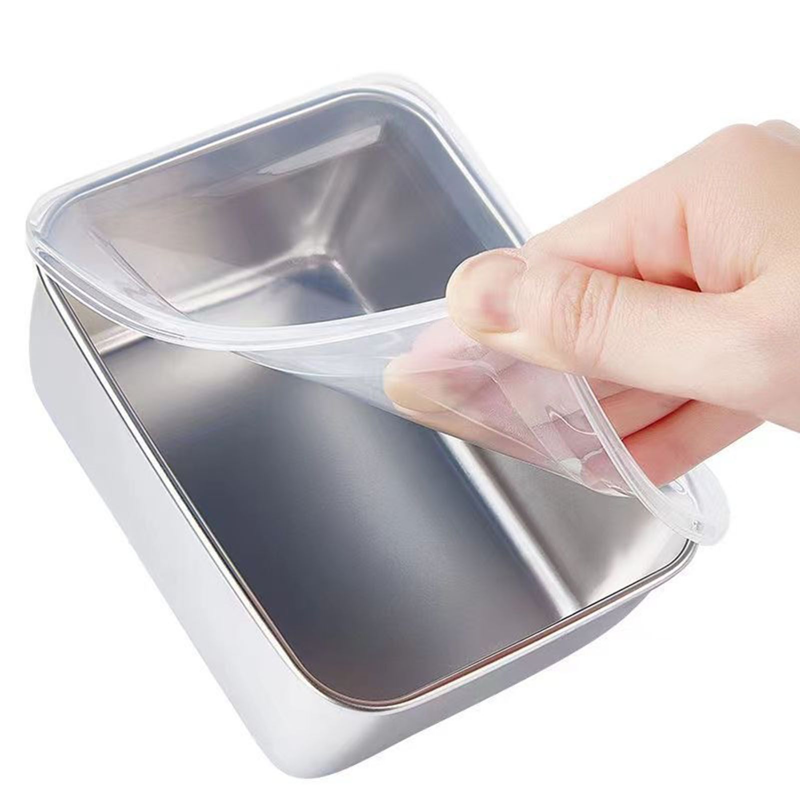 Food Storage Container with Lid 304 Stainless Steel Square Lunch Container for view 8