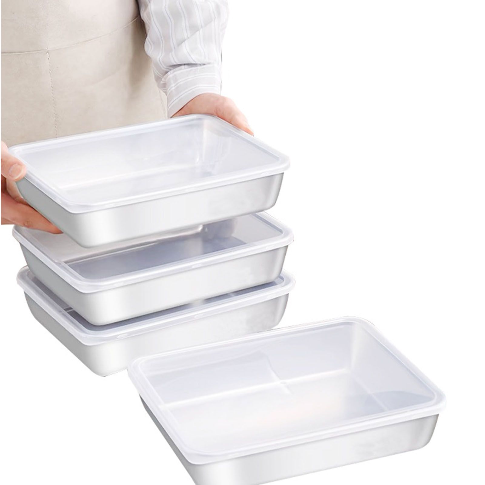 Food Storage Container with Lid 304 Stainless Steel Square Lunch Container for view 9