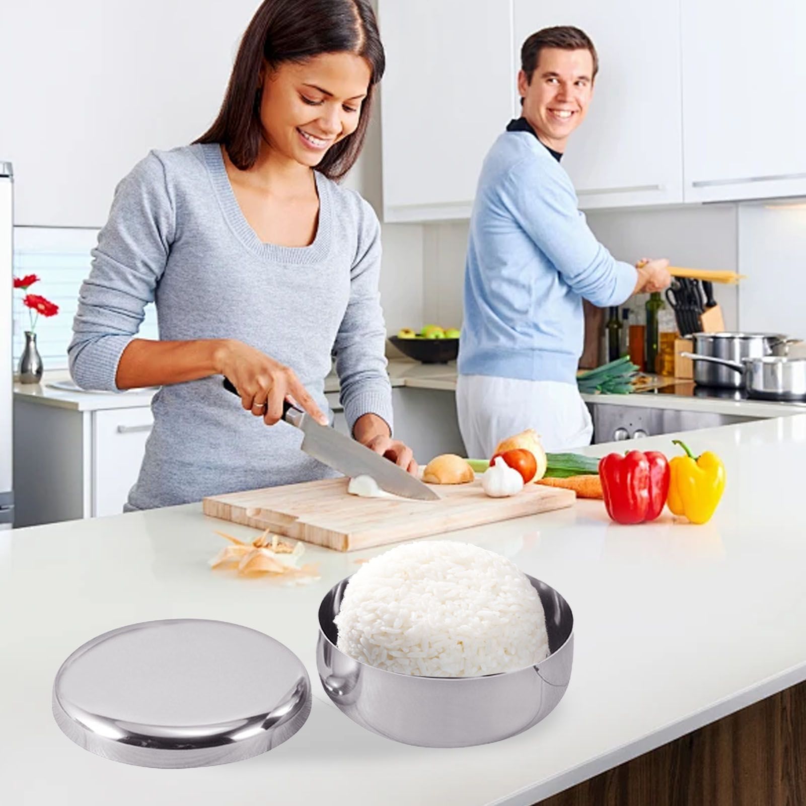 Stainless Steel Rice Bowl with Lids Multiple Purpose Single Layer Mixing Bowl view 8