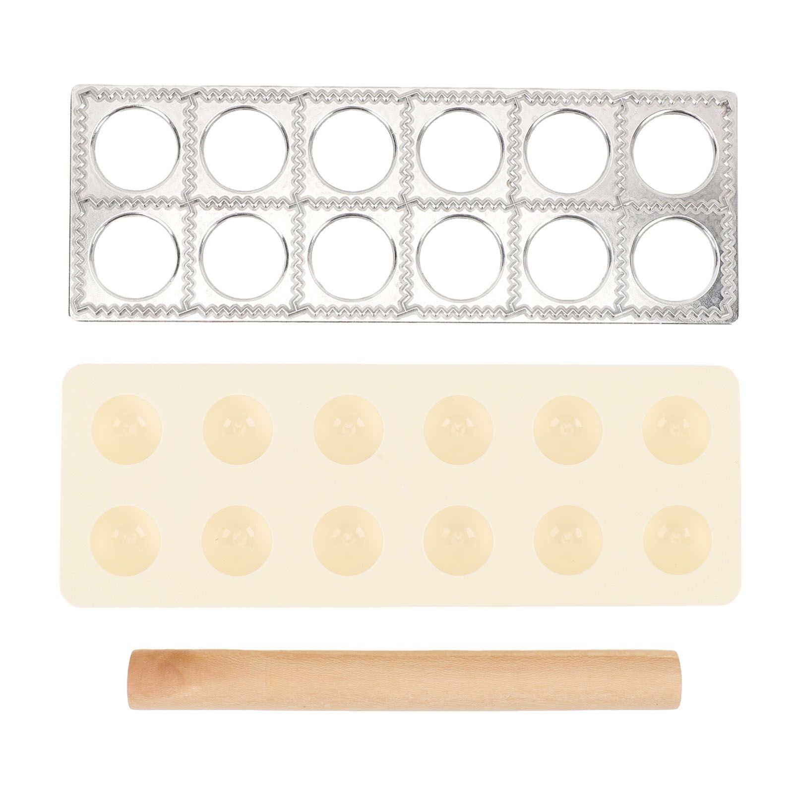 Ravioli Press Maker Aluminum Alloy Plastic Dumpling Making Tool with Wood view 3