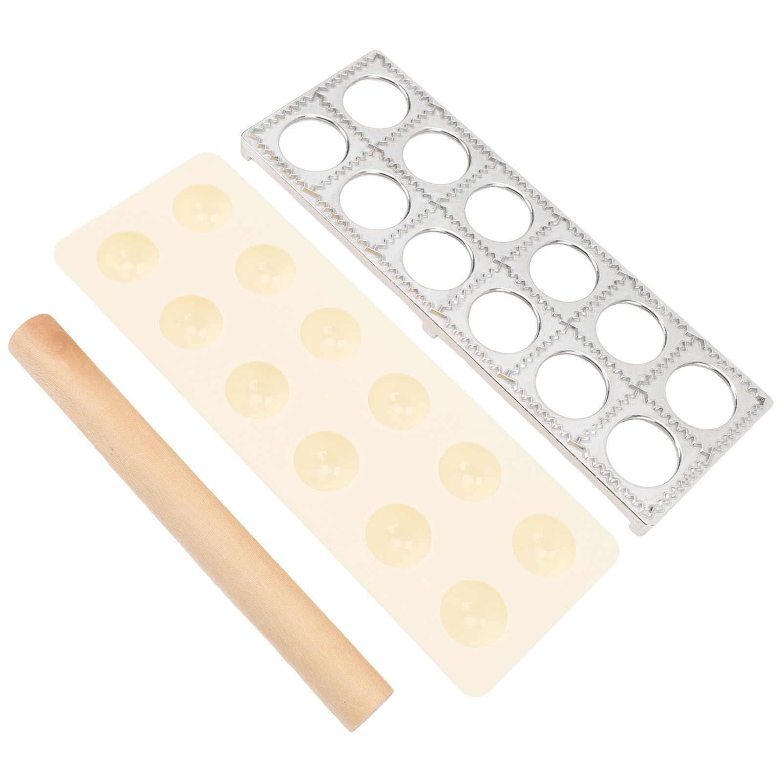 Ravioli Press Maker Aluminum Alloy Plastic Dumpling Making Tool with Wood view 4