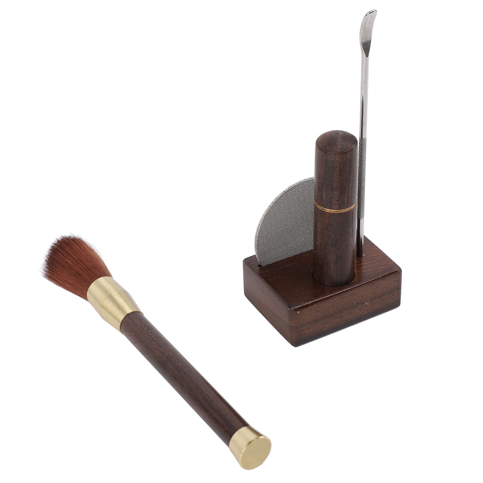 Coffee Powder Distributor Kit Stainless Steel Needle Wood Handle Brush Coffee