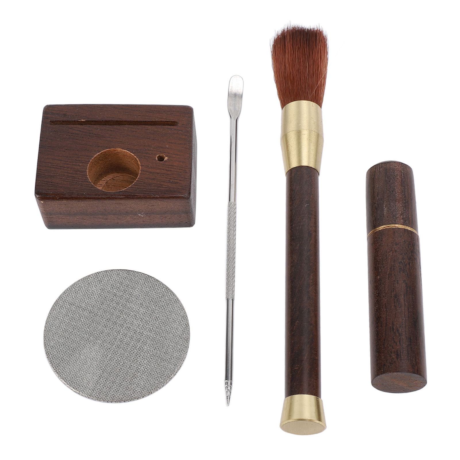 Coffee Powder Distributor Kit Stainless Steel Needle Wood Handle Brush Coffee view 3