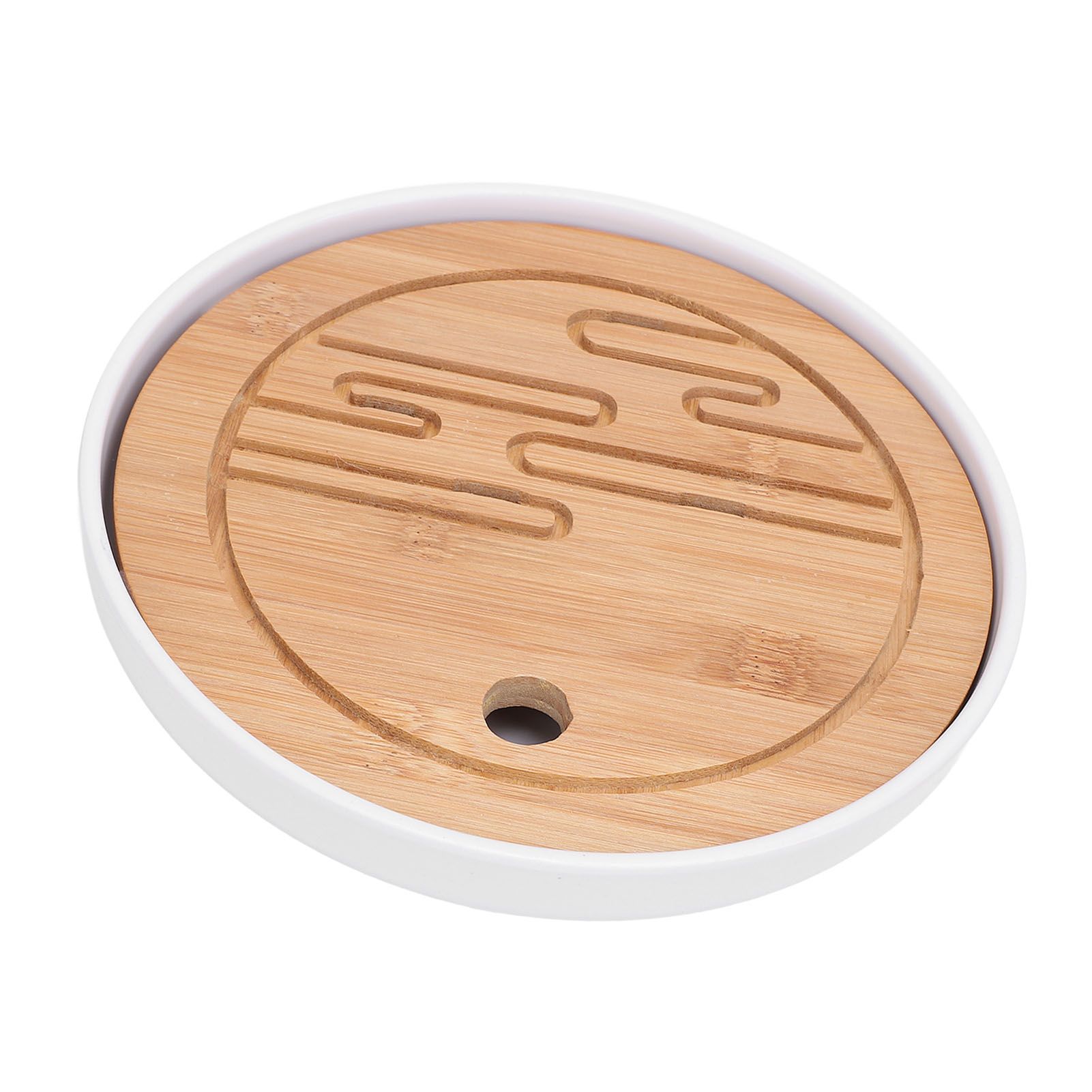 Round Tea Tray Simple Compact Chinese Kung Fu Wooden Water Storage Drainage view 4
