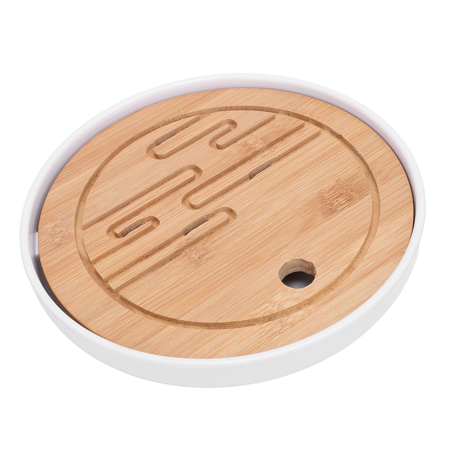 Round Tea Tray Simple Compact Chinese Kung Fu Wooden Water Storage Drainage view 7