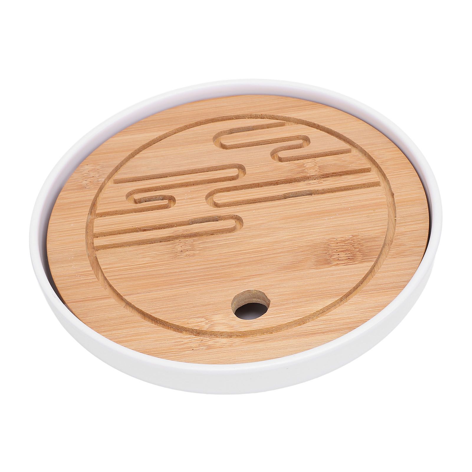 Round Tea Tray Simple Compact Chinese Kung Fu Wooden Water Storage Drainage view 9