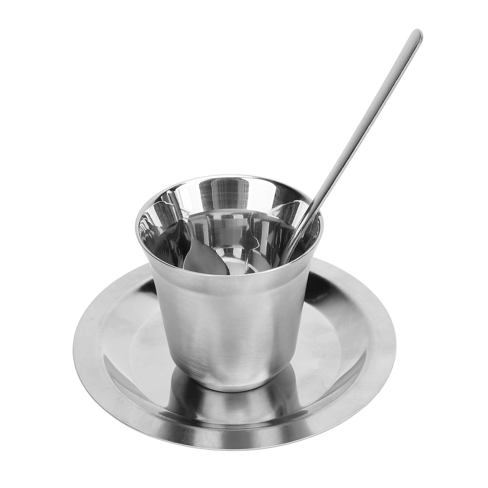 Coffee Cup Set with Saucer Spoon 80ml Double Wall Insulated 304 Stainless