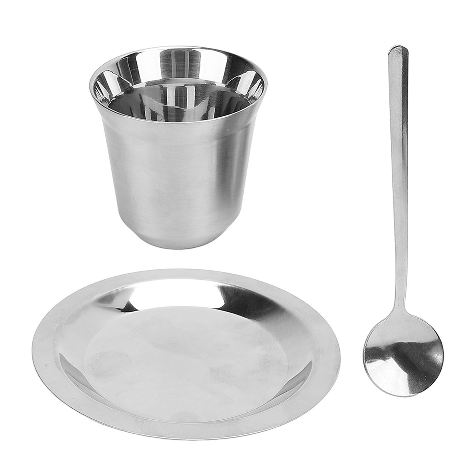 Coffee Cup Set with Saucer Spoon 80ml Double Wall Insulated 304 Stainless view 2