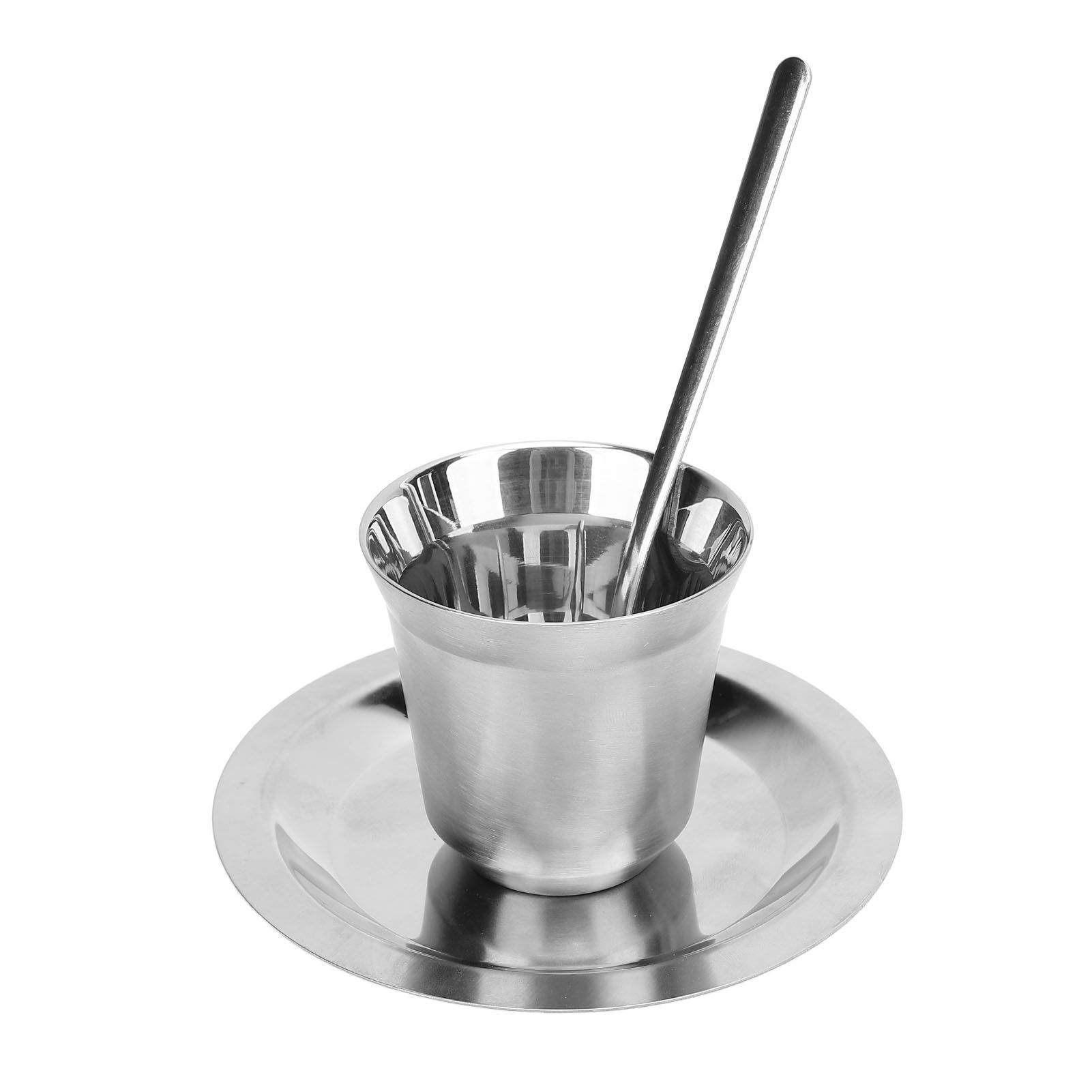 Coffee Cup Set with Saucer Spoon 80ml Double Wall Insulated 304 Stainless view 3