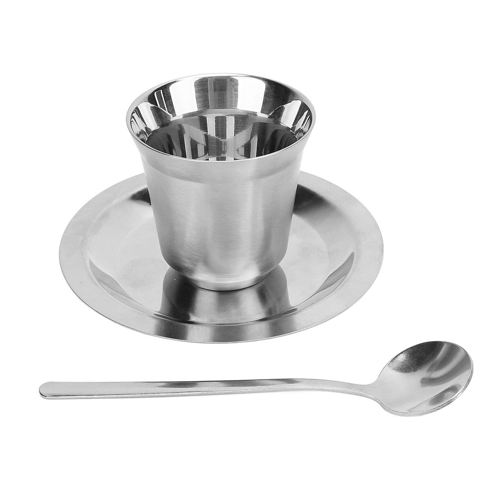 Coffee Cup Set with Saucer Spoon 80ml Double Wall Insulated 304 Stainless view 4