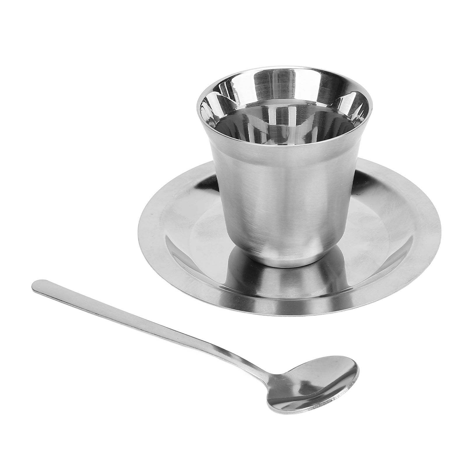 Coffee Cup Set with Saucer Spoon 80ml Double Wall Insulated 304 Stainless view 5