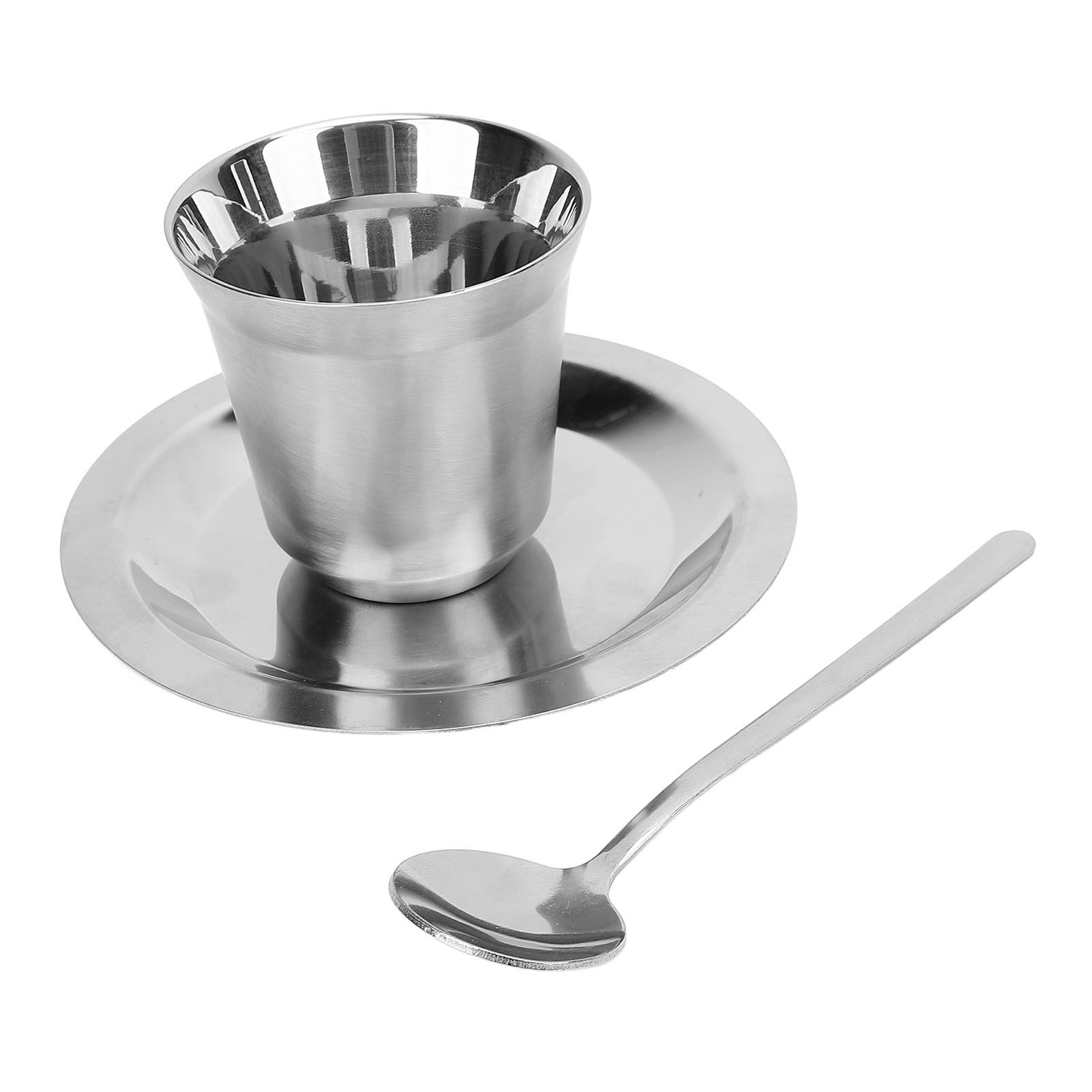 Coffee Cup Set with Saucer Spoon 80ml Double Wall Insulated 304 Stainless view 6
