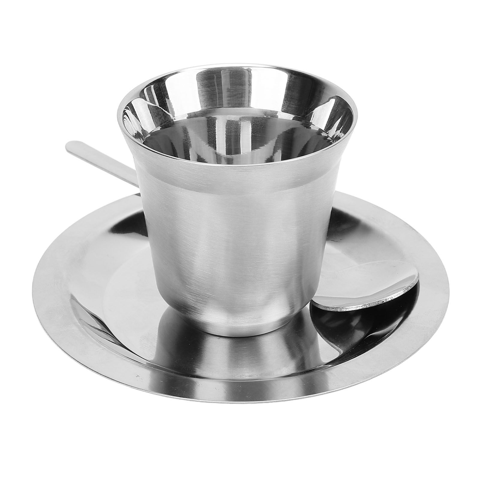 Coffee Cup Set with Saucer Spoon 80ml Double Wall Insulated 304 Stainless view 7