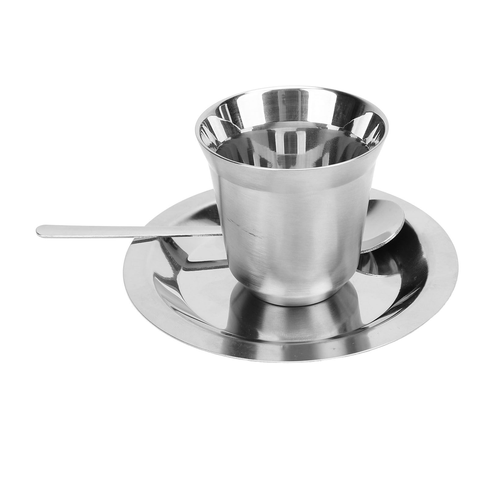 Coffee Cup Set with Saucer Spoon 80ml Double Wall Insulated 304 Stainless view 8