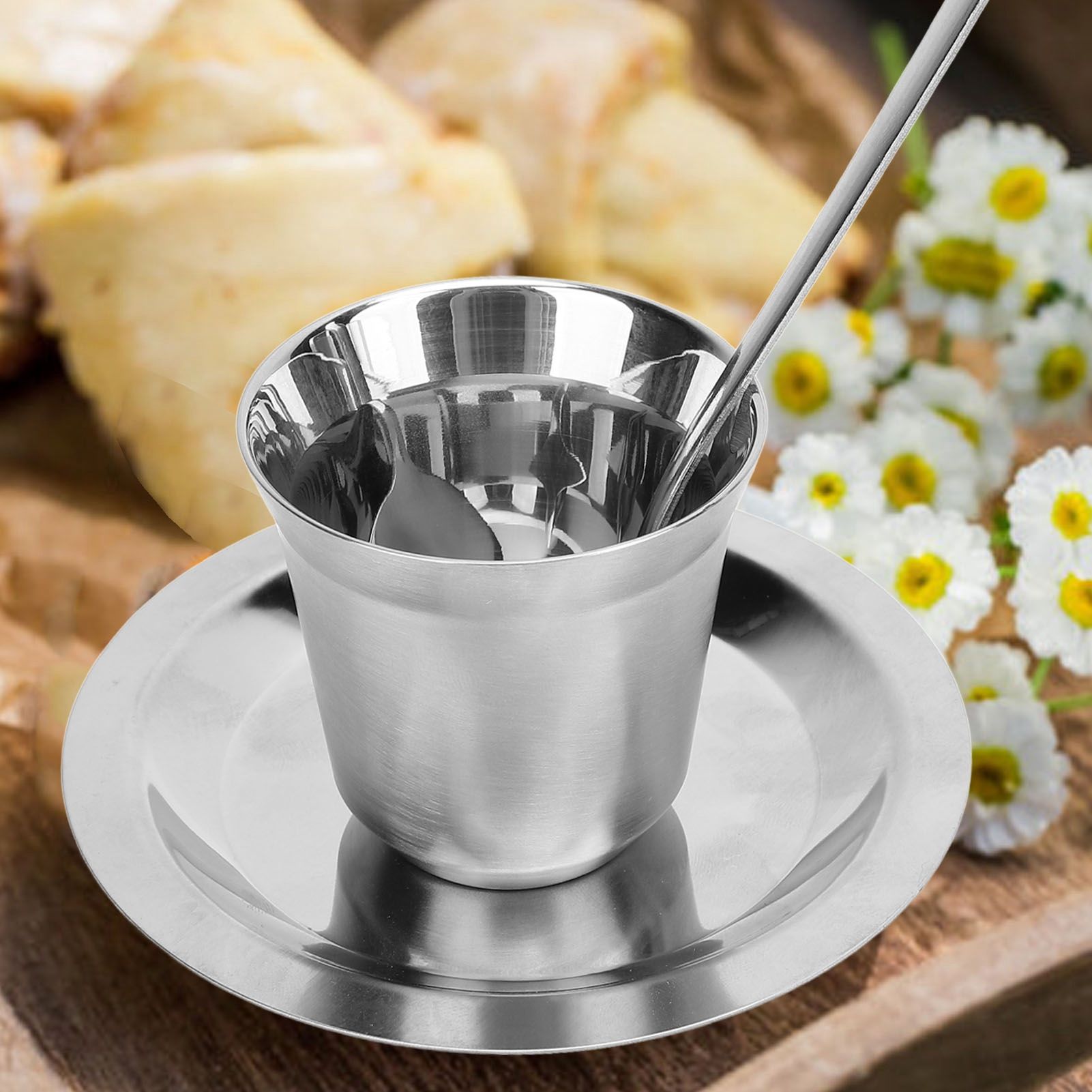 Coffee Cup Set with Saucer Spoon 80ml Double Wall Insulated 304 Stainless view 11